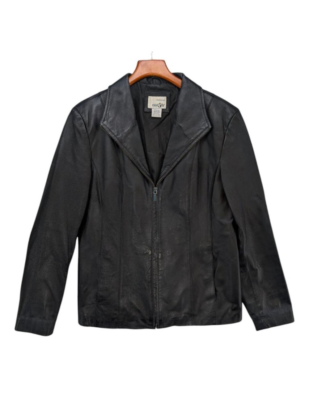 Vtg East 5th Leather Jacket Womens Black Full Zip Lined Pockets Size M